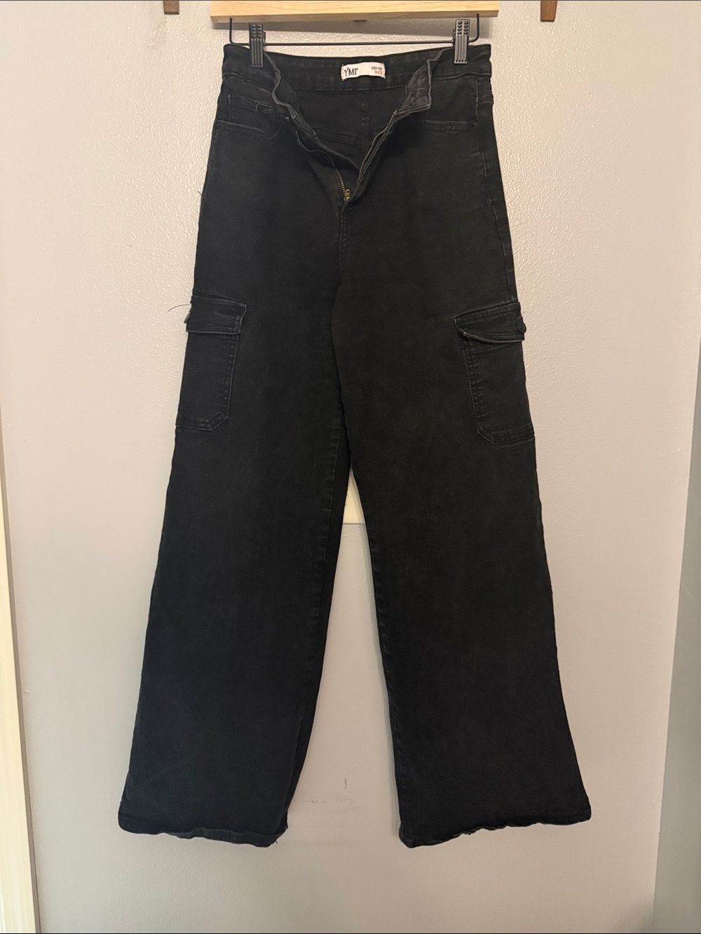 YMI Black High-Rise Wide Leg Cargo Jeans for Women